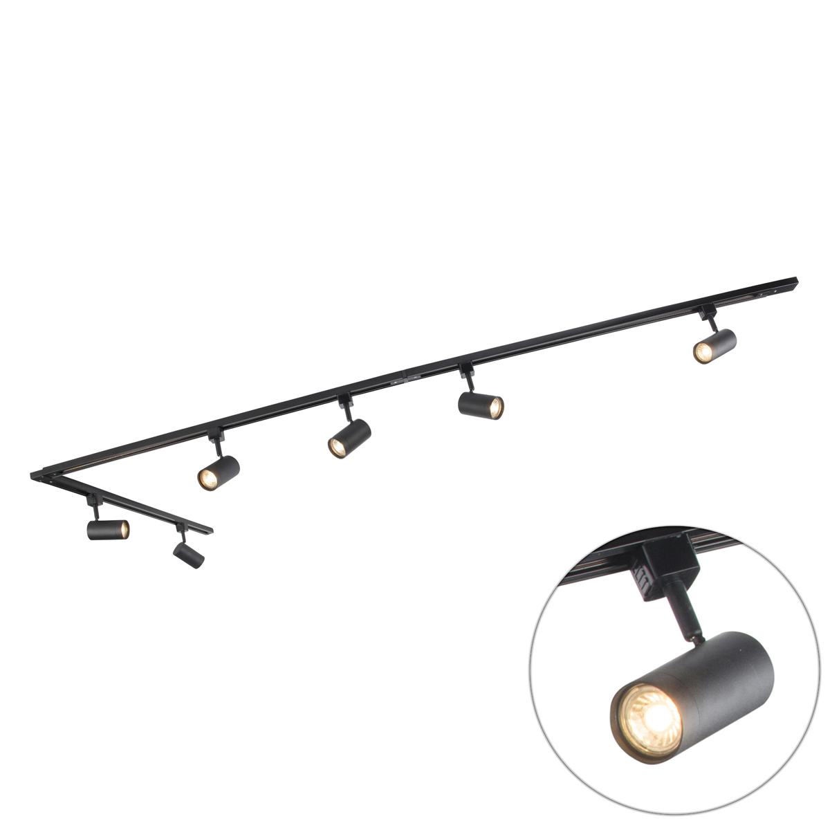 Modern sínrendszer 6 fekete spotlámpával, 1 fázisú, 300 cm - Iconic Jeana